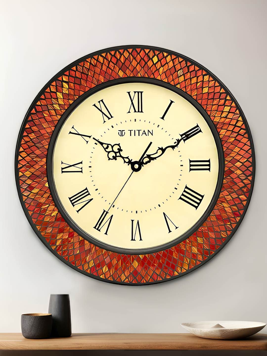 Titan Red & Brown Printed Silent Analogue Modern Wall Clock-image-22