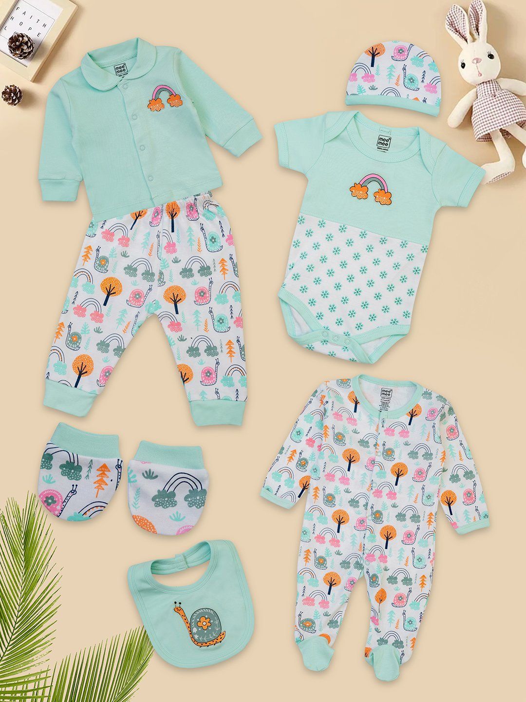 MeeMee Infants Pack Of 7 Printed Cotton Baby Apparel Gift Set-picture-35