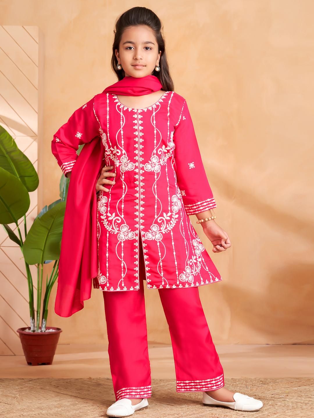 Sangria Girls Pink Pure Silk Kurta Sets-picture-38