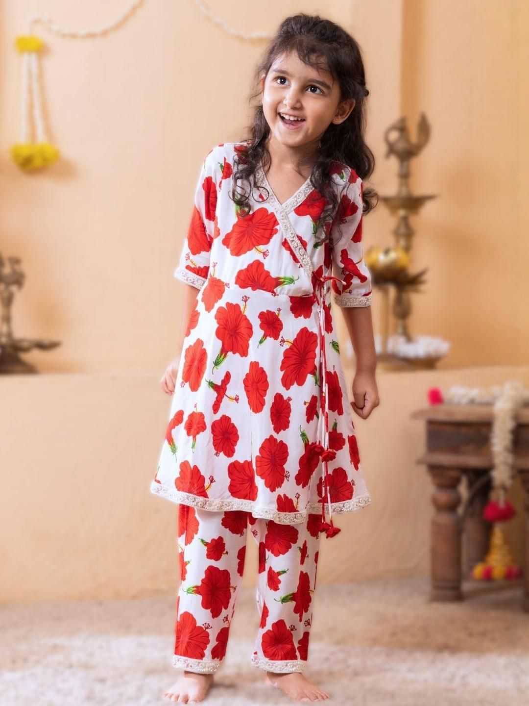 Tura Turi Girls Red Art Silk Kurta Sets-picture-11