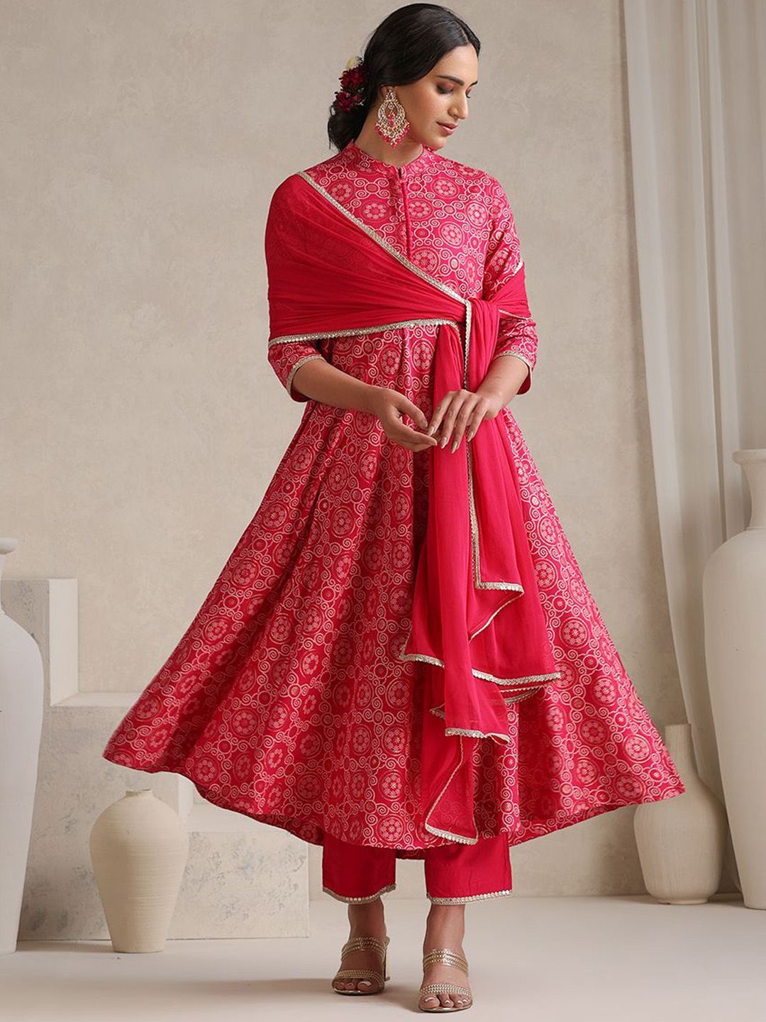 Khushal K Floral Printed Empire Kurta With Palazzos & Dupatta