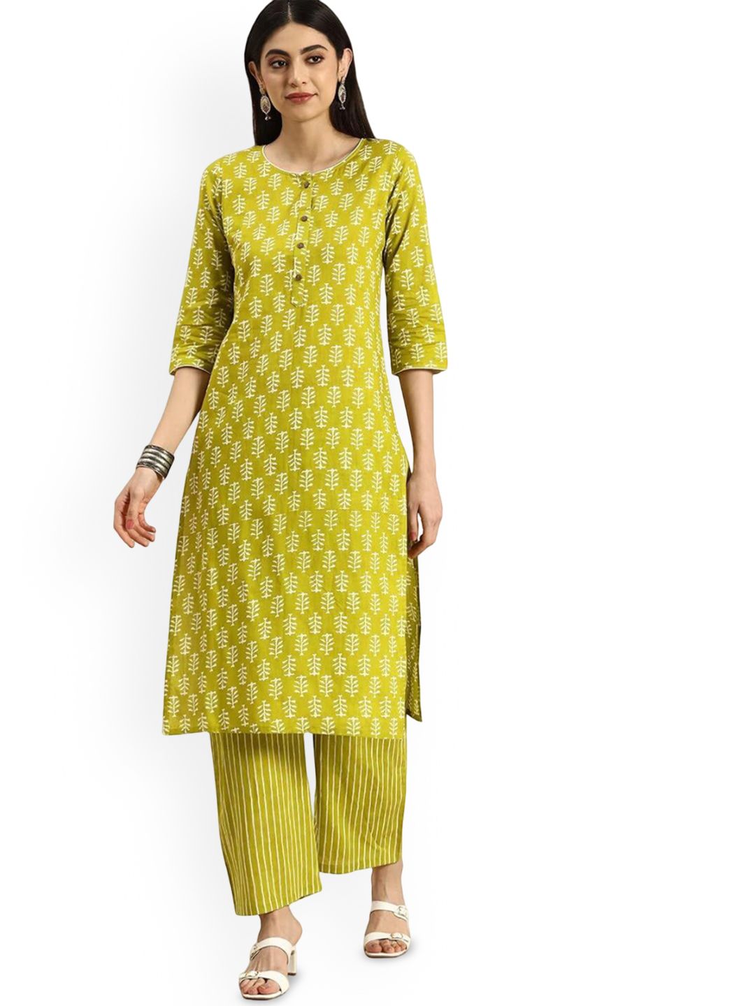 MEERA FAB Women Ethnic Motifs Printed Cotton Kurta with Palazzo