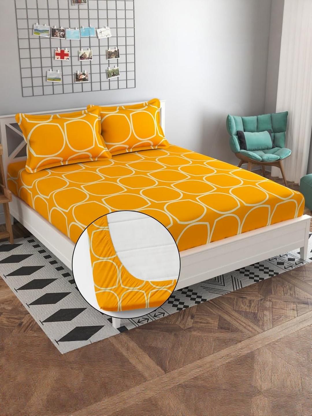 King Size Double Bed Elastic Fitted Bedsheet with 2 Pillow Cover-image-22