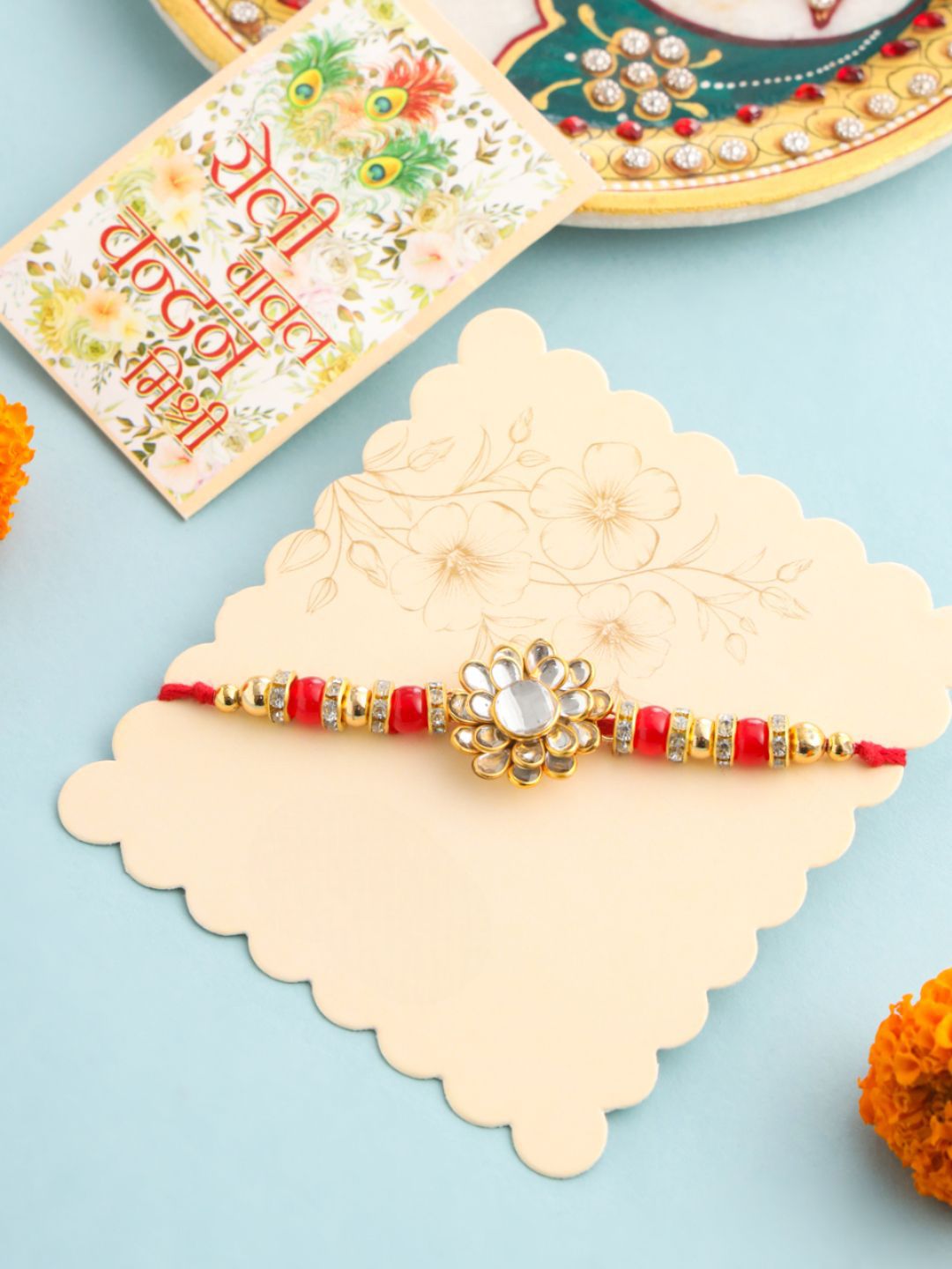 Anouk Kundan-Studded Rakhi With Greeting Card Roli Chawal-image-25
