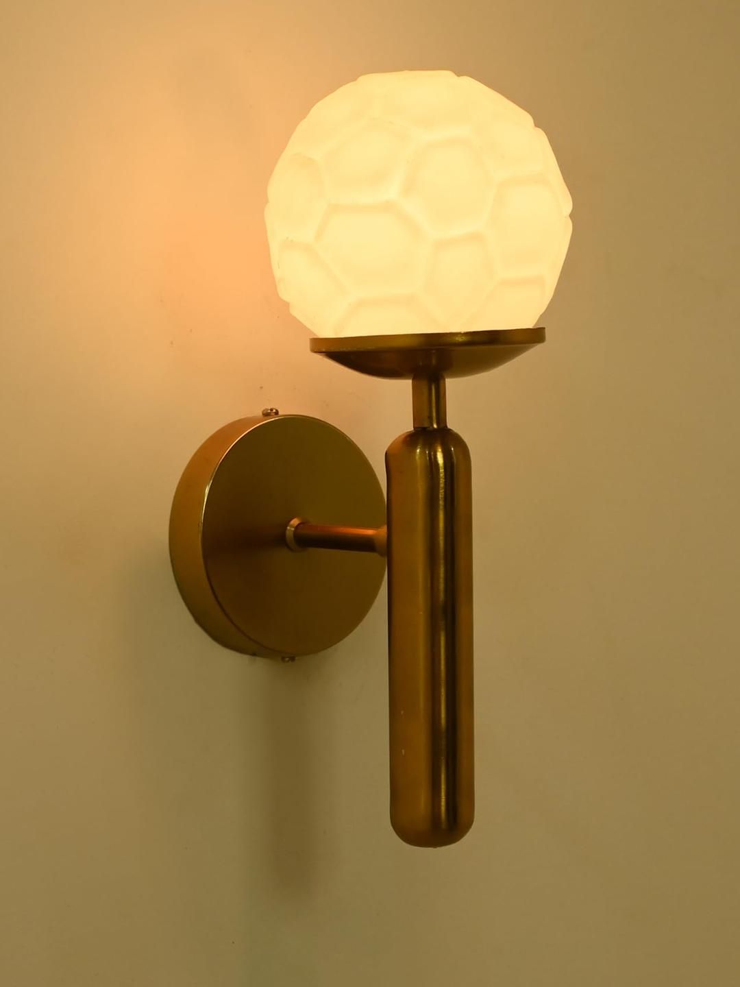 SOMIL White & Gold-Toned Printed Glass Cylinder Shaped Wall Lamp-picture-34