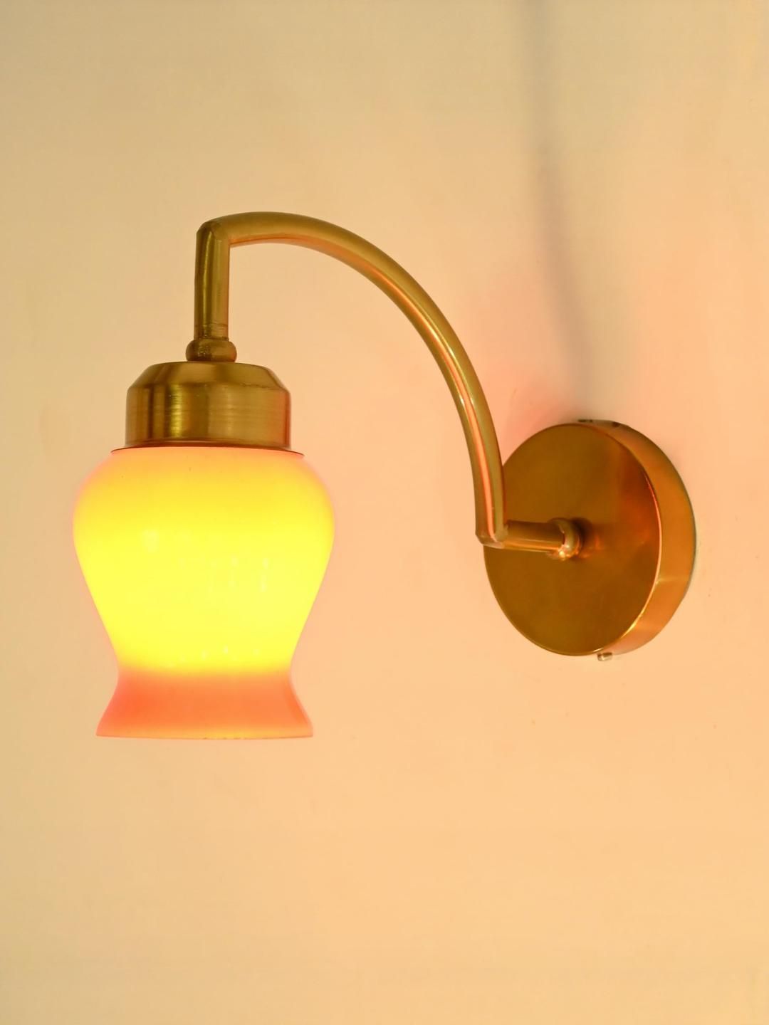 SOMIL Orange & Gold-Toned Printed Glass Cylinder Shaped Wall Lamp-picture-13