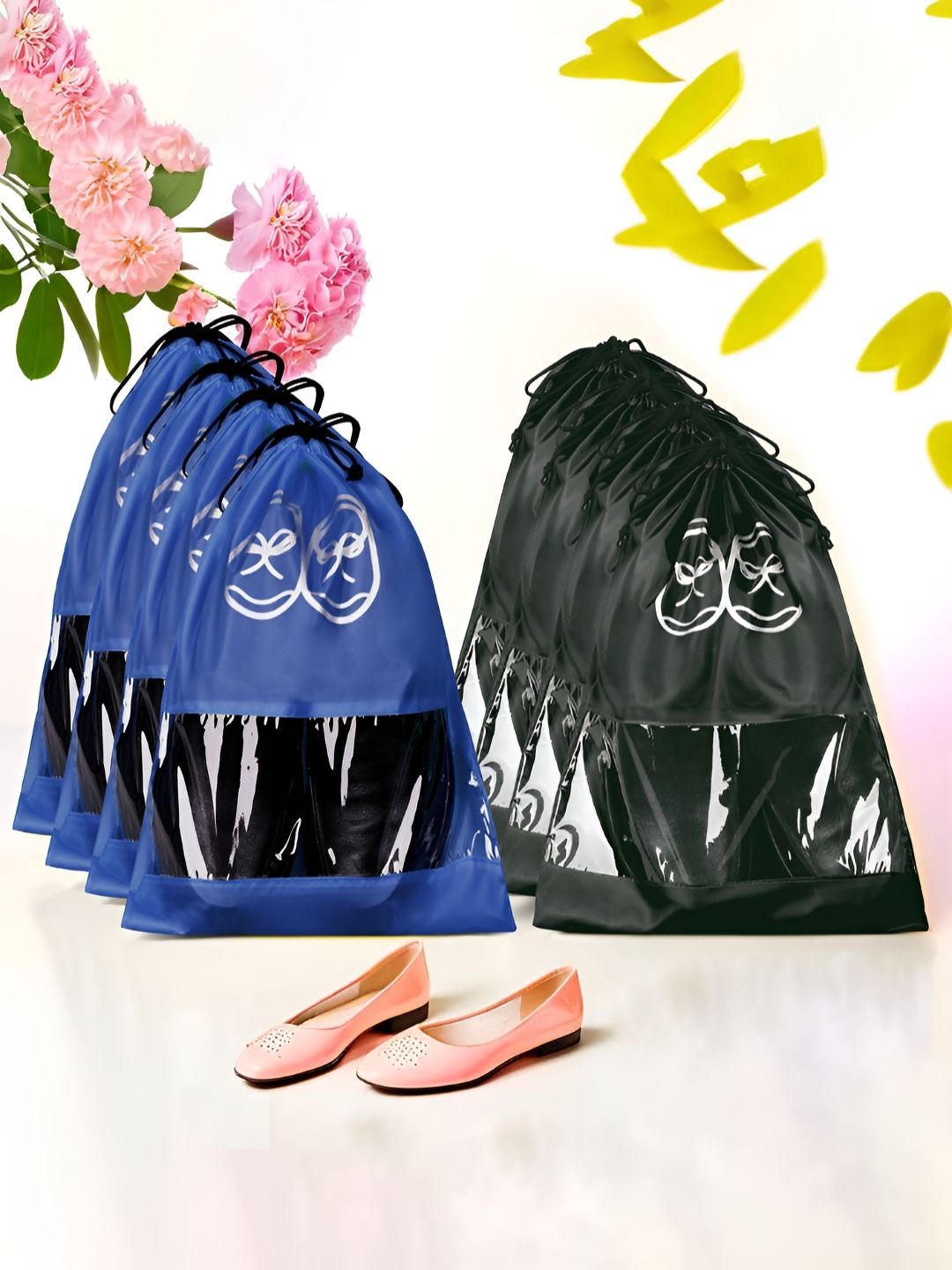 Aura Blue & Black Pack Of 8 Printed Water Resistant Shoes Organisers-picture-42