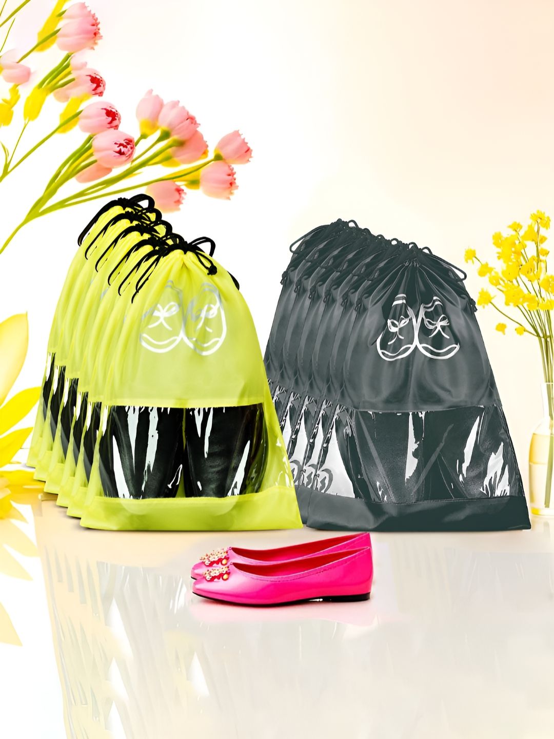 Aura Yellow & Grey 12 Pieces Printed Reusable Shoes Organisers-picture-23