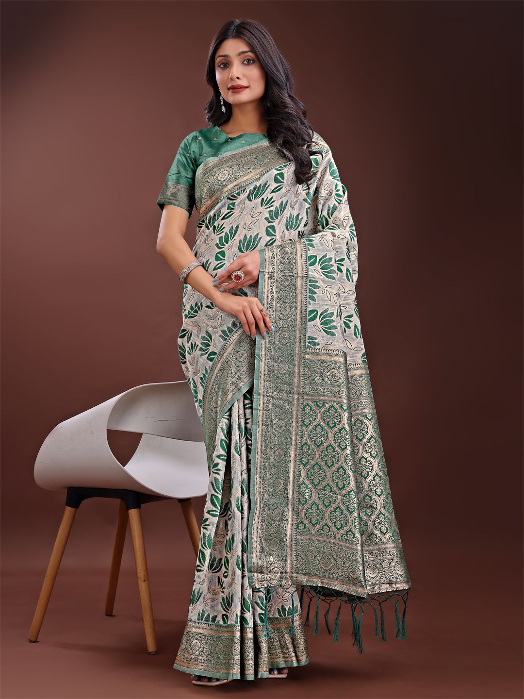 Astita Woven Design Floral Print Zari Saree-picture-25