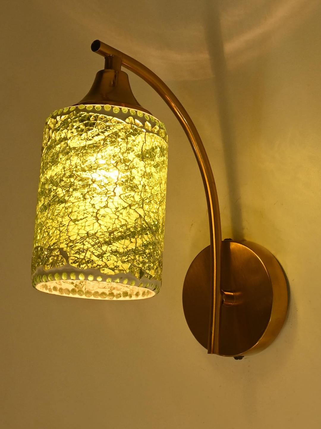 SOMIL Green & Gold-Toned Printed Glass Cylinder Shaped Wall Lamp-picture-36