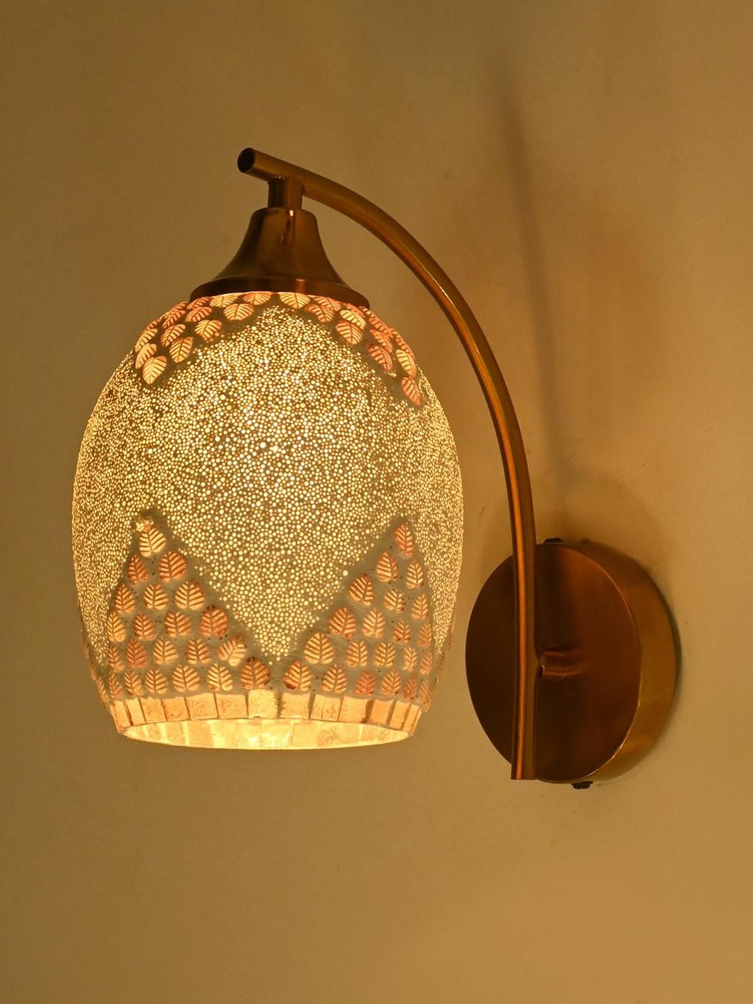 SOMIL Gold-Toned & White Printed Glass Cylinder Shaped Wall Lamp-picture-21