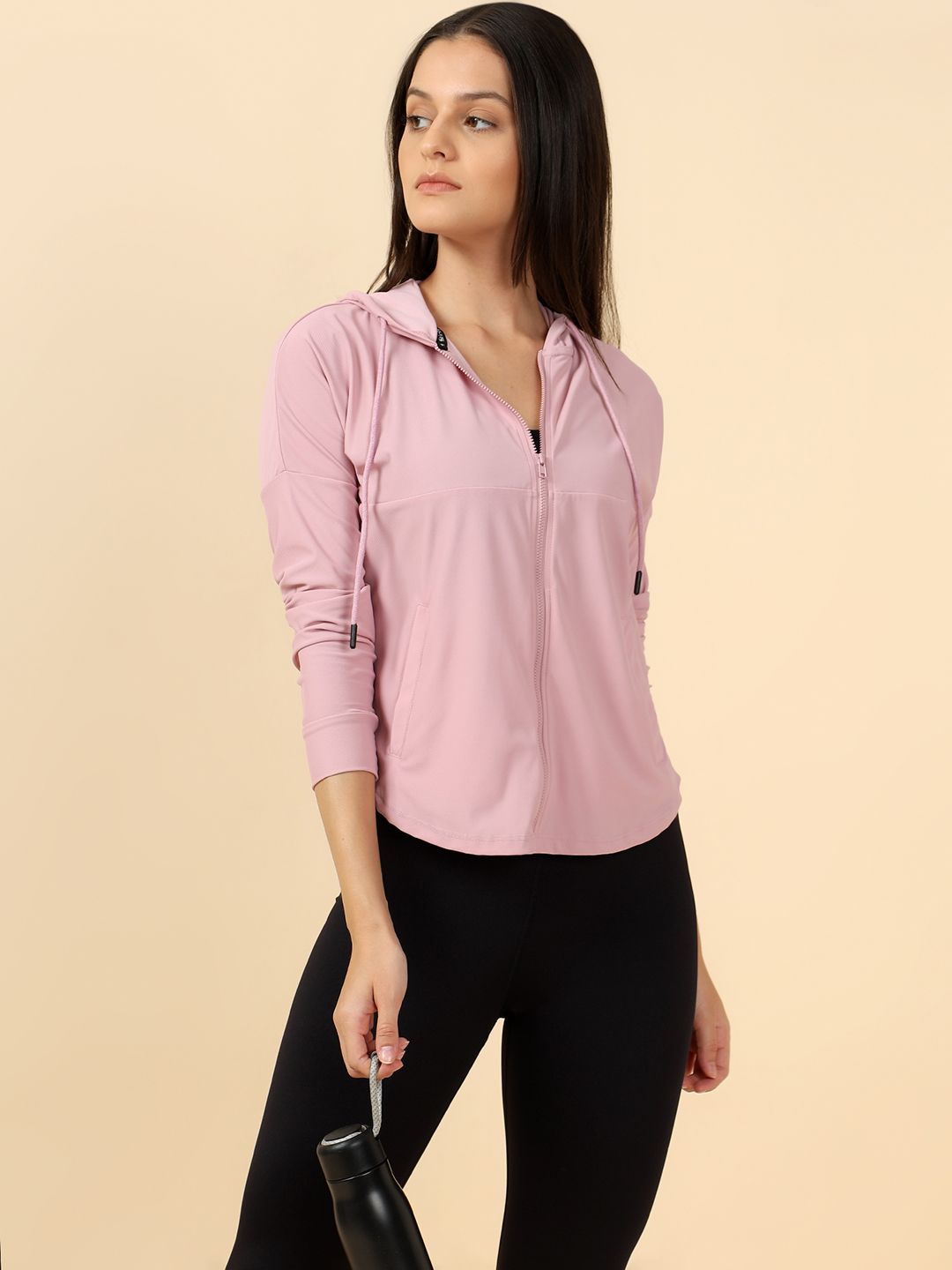Fitkin Women Lavender Solid Hooded Front-Open Training Sweatshirt