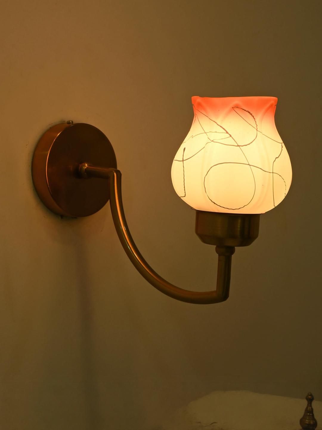 SOMIL Orange & White Printed Glass Cylinder Shaped Wall Lamp-picture-26