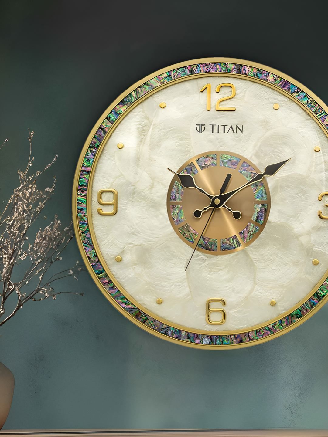 Titan Gold-Toned & Green Printed Silent Analogue Modern Wall Clock-picture-40