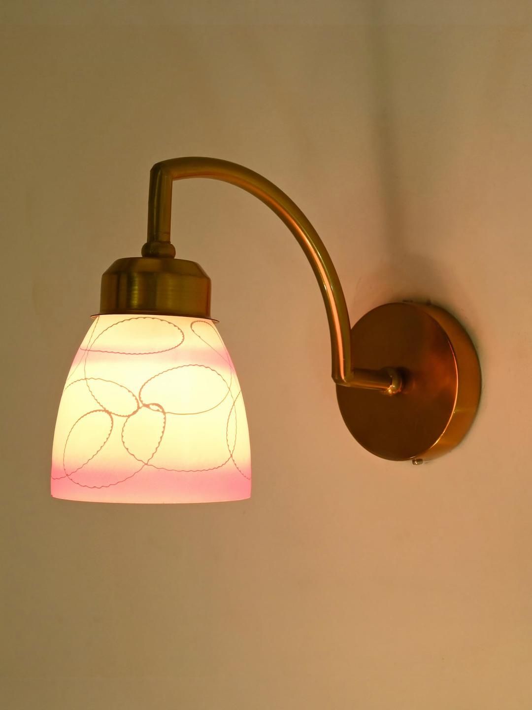 SOMIL Pink & Gold-Toned Printed Glass Cylinder Shaped Wall Lamp-picture-28