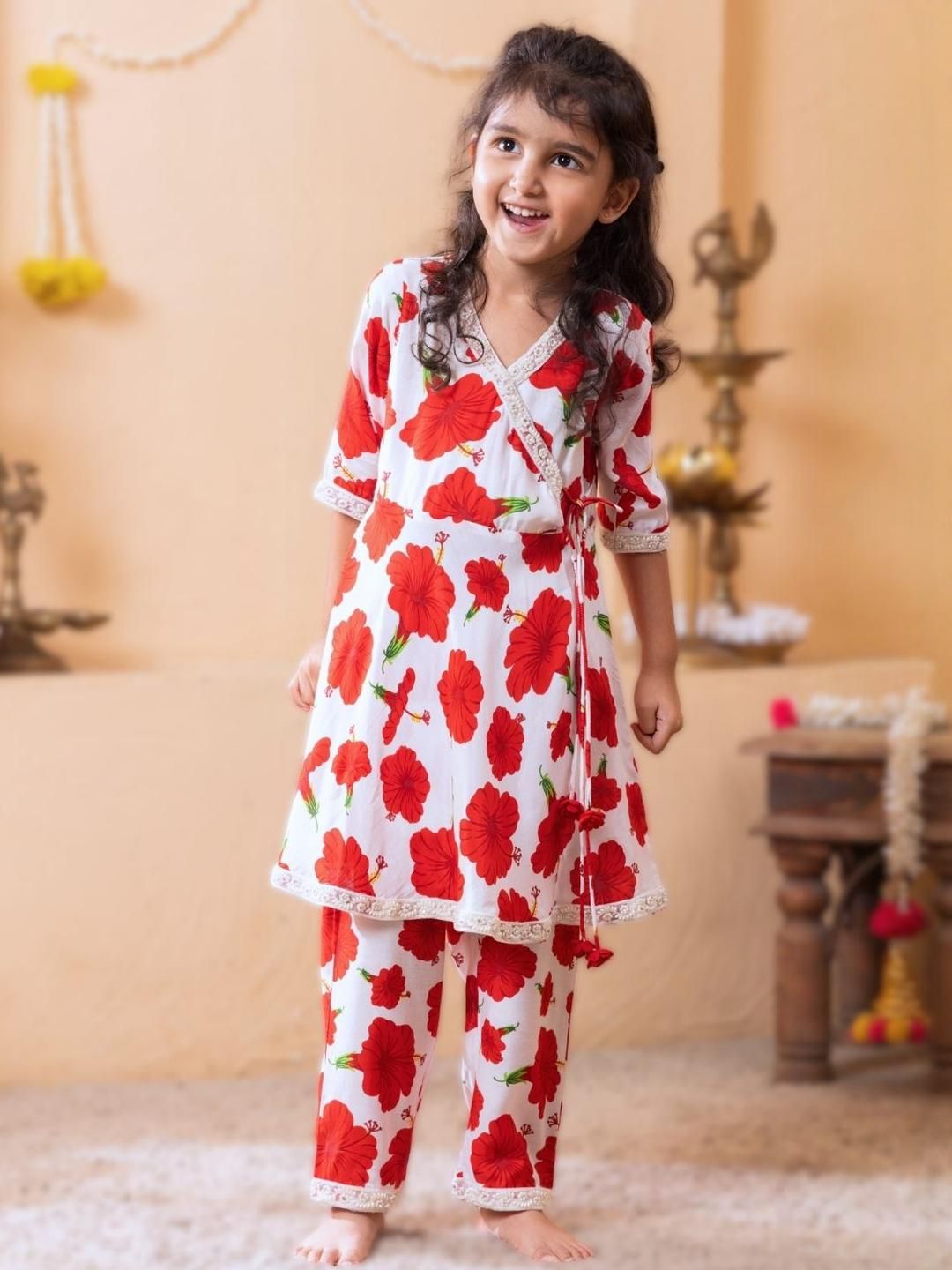 Tura Turi Girls Red Art Silk Kurta Sets-picture-20
