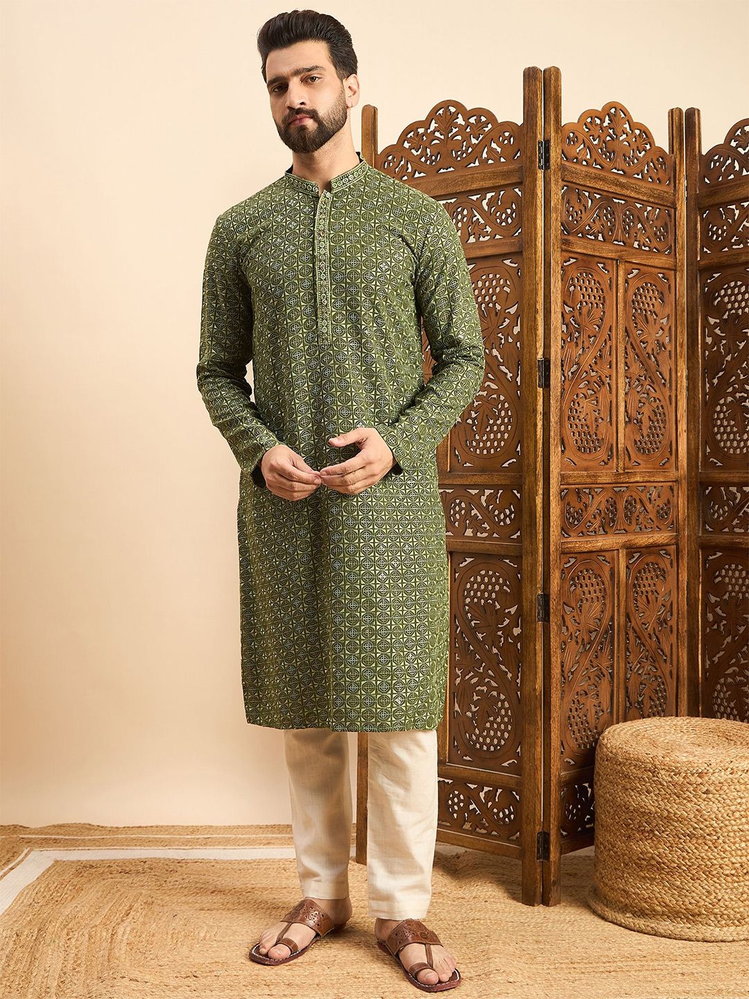 SWAGG INDIA Men Ethnic Motifs Printed Thread Work Kurta-picture-38
