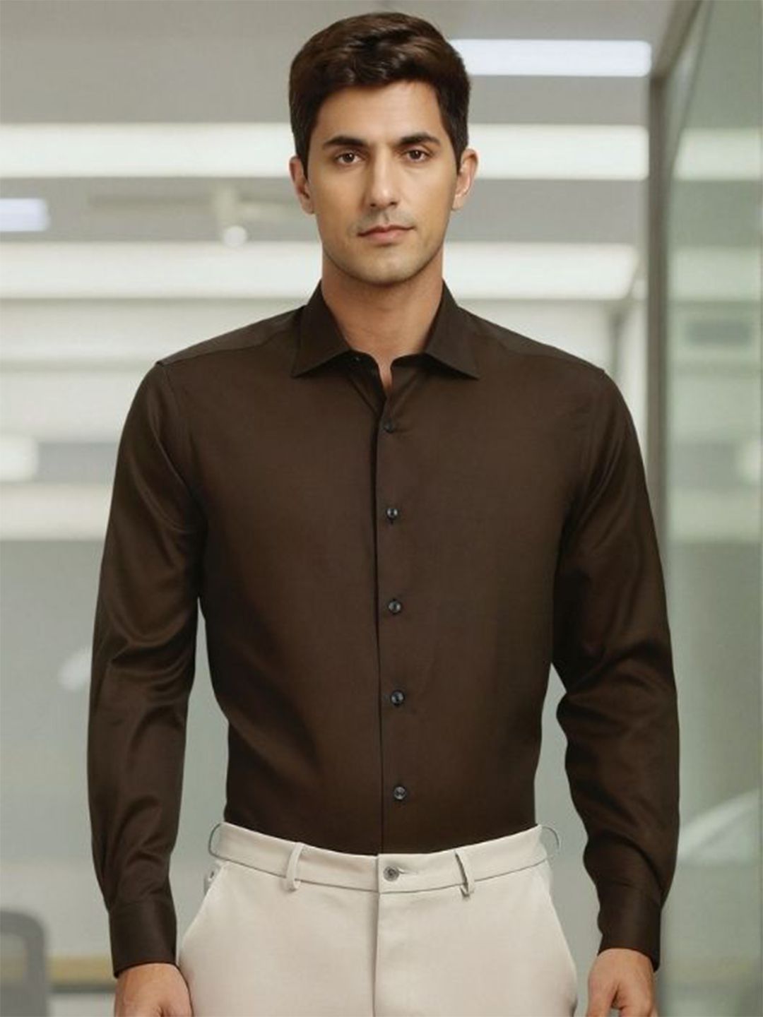 URBANICE Men Classic Slim Fit Solid Spread Collar Cotton Formal Shirt-picture-24