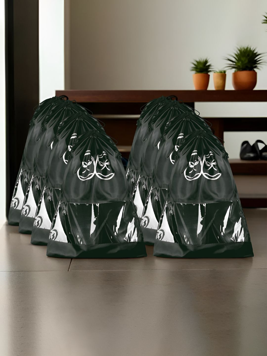 Aura Black & Transparent 8 Pieces Printed Reusable Shoes Organisers-picture-16
