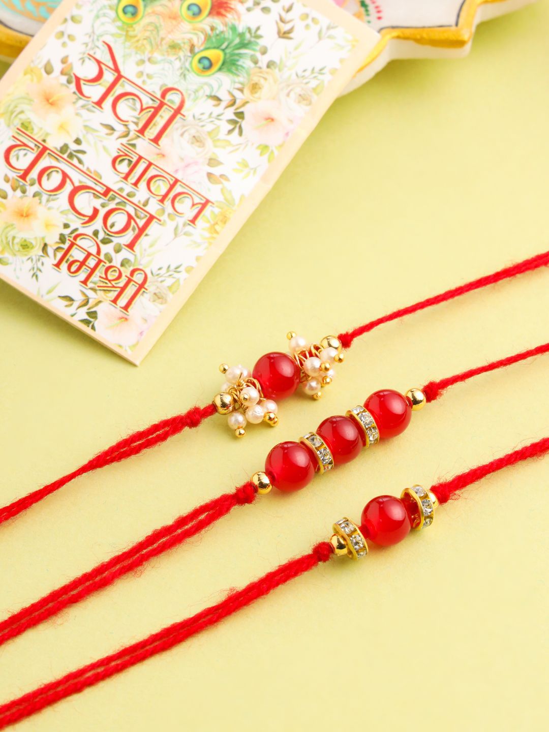 Anouk Set Of 3 Stones Studded And Beaded Thread Rakhis With Roli Chawal Chandan & Mishri-picture-26