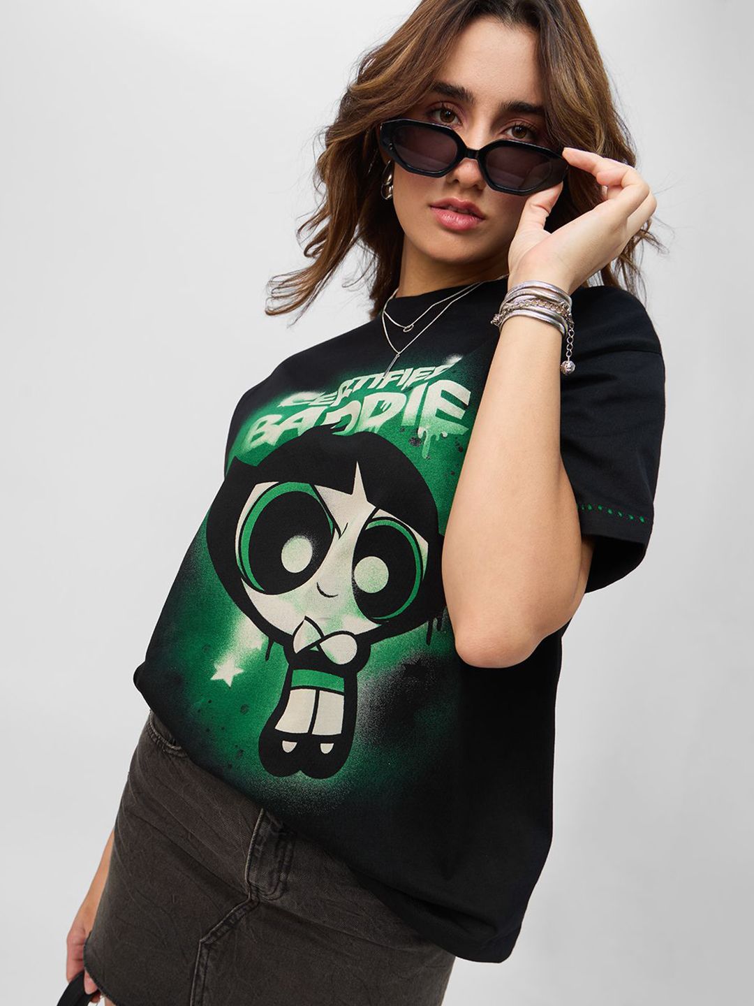 The Souled Store The Souled Store Women Oversized Powerpuff Girls Black Tshirts