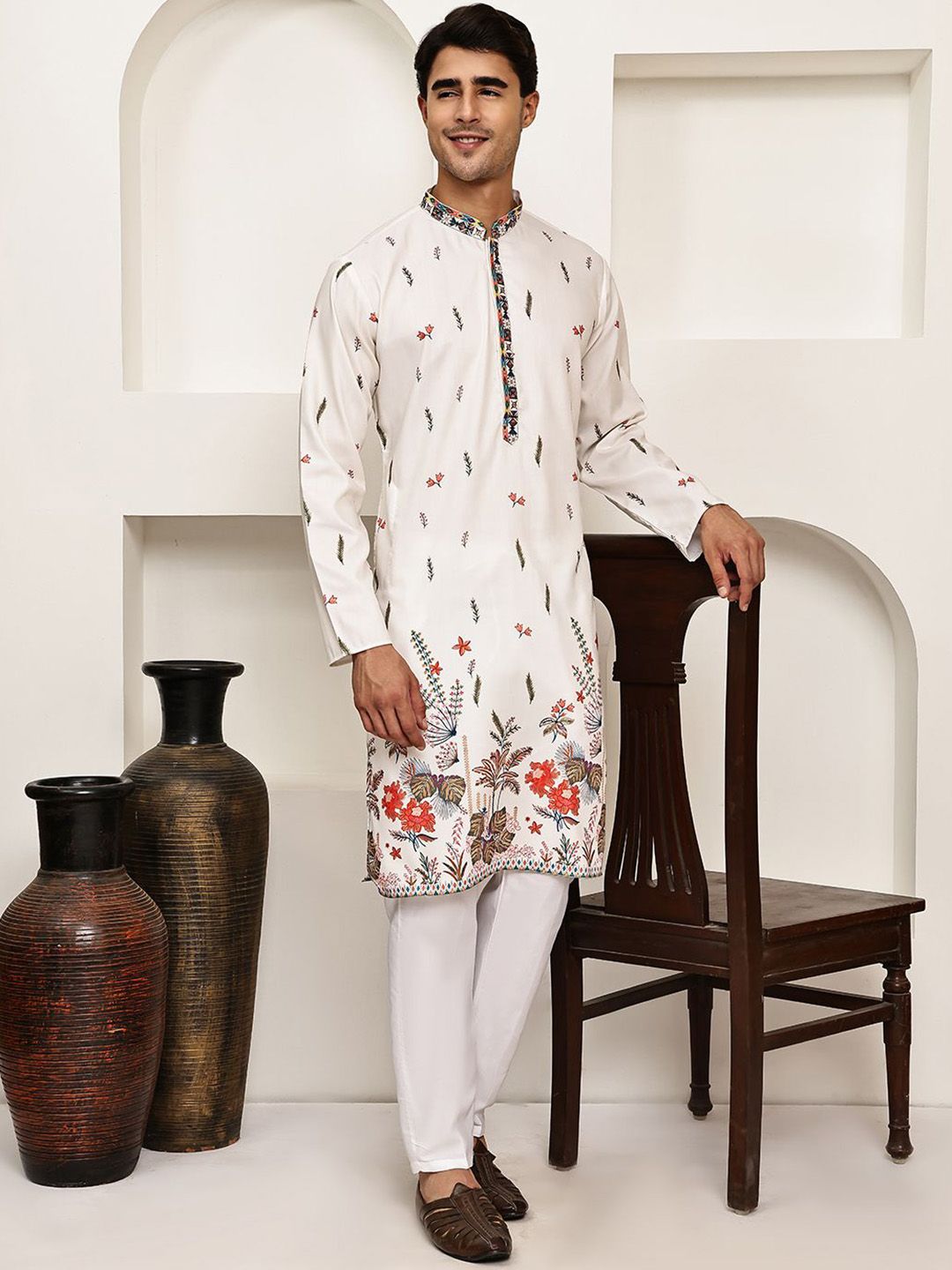 Anouk Men Mandarin Collar Straight Kurta with Pyjamas-picture-27