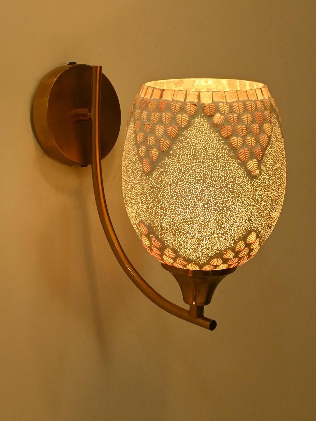 SOMIL Gold-Toned & White Printed Glass Cylinder Shaped Wall Lamp-picture-20