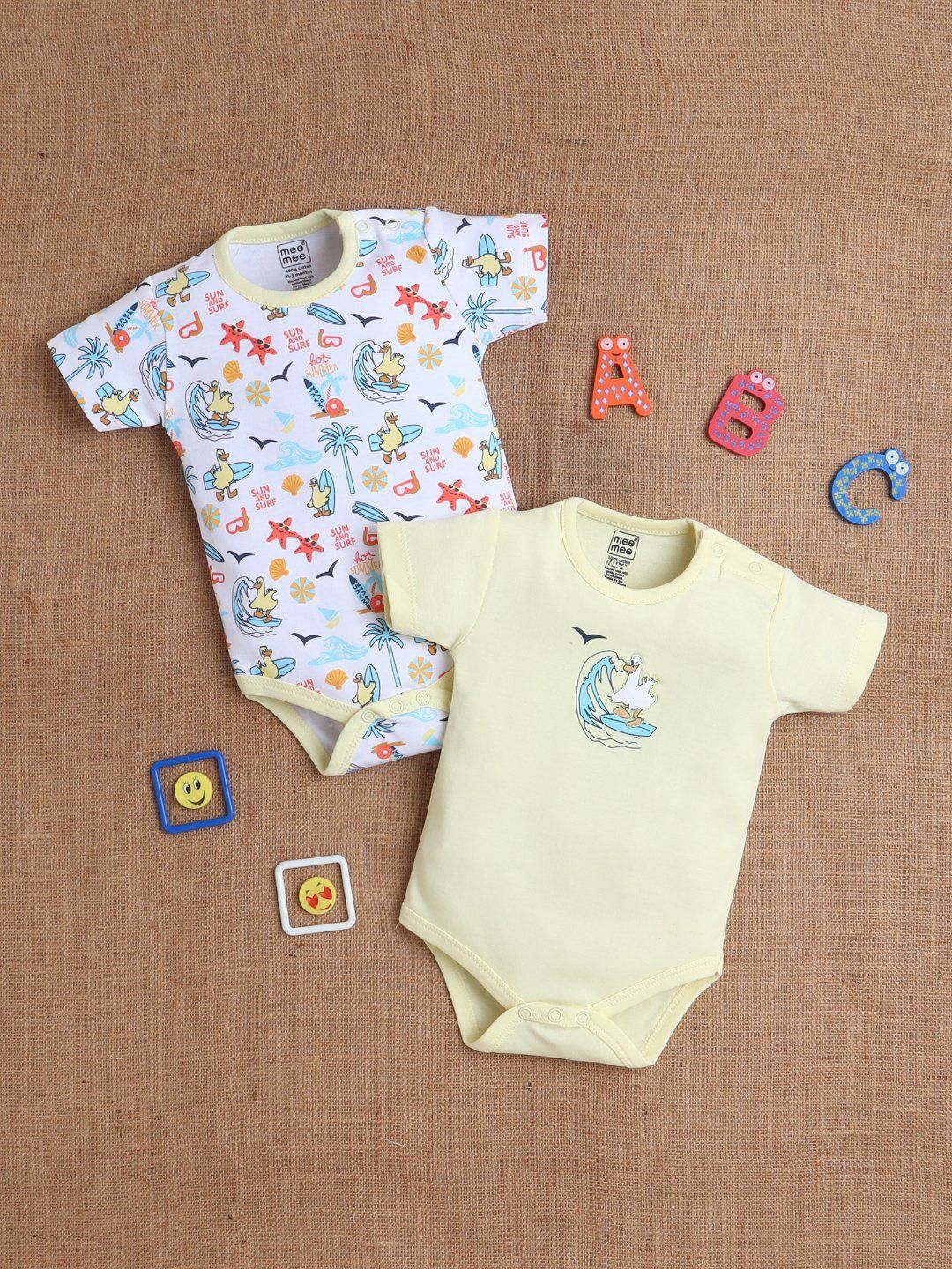 MeeMee Infants Pack Of 2 Printed Cotton Bodysuits-picture-32
