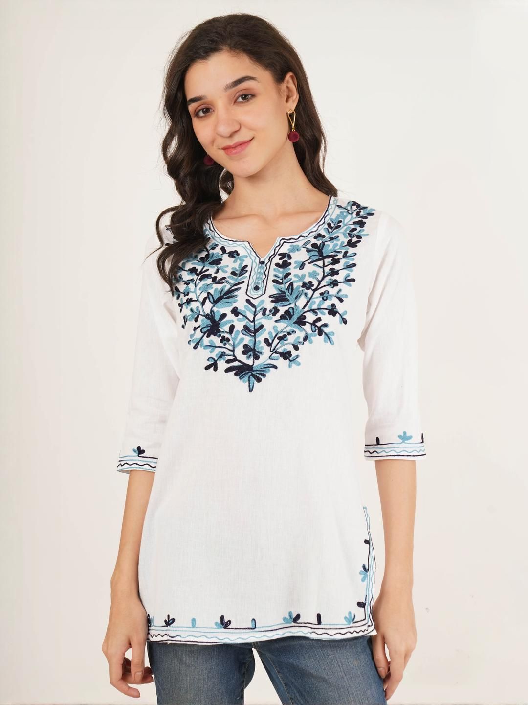 Pure Cotton Embroidered Kashmiri Short Kurta-image-41