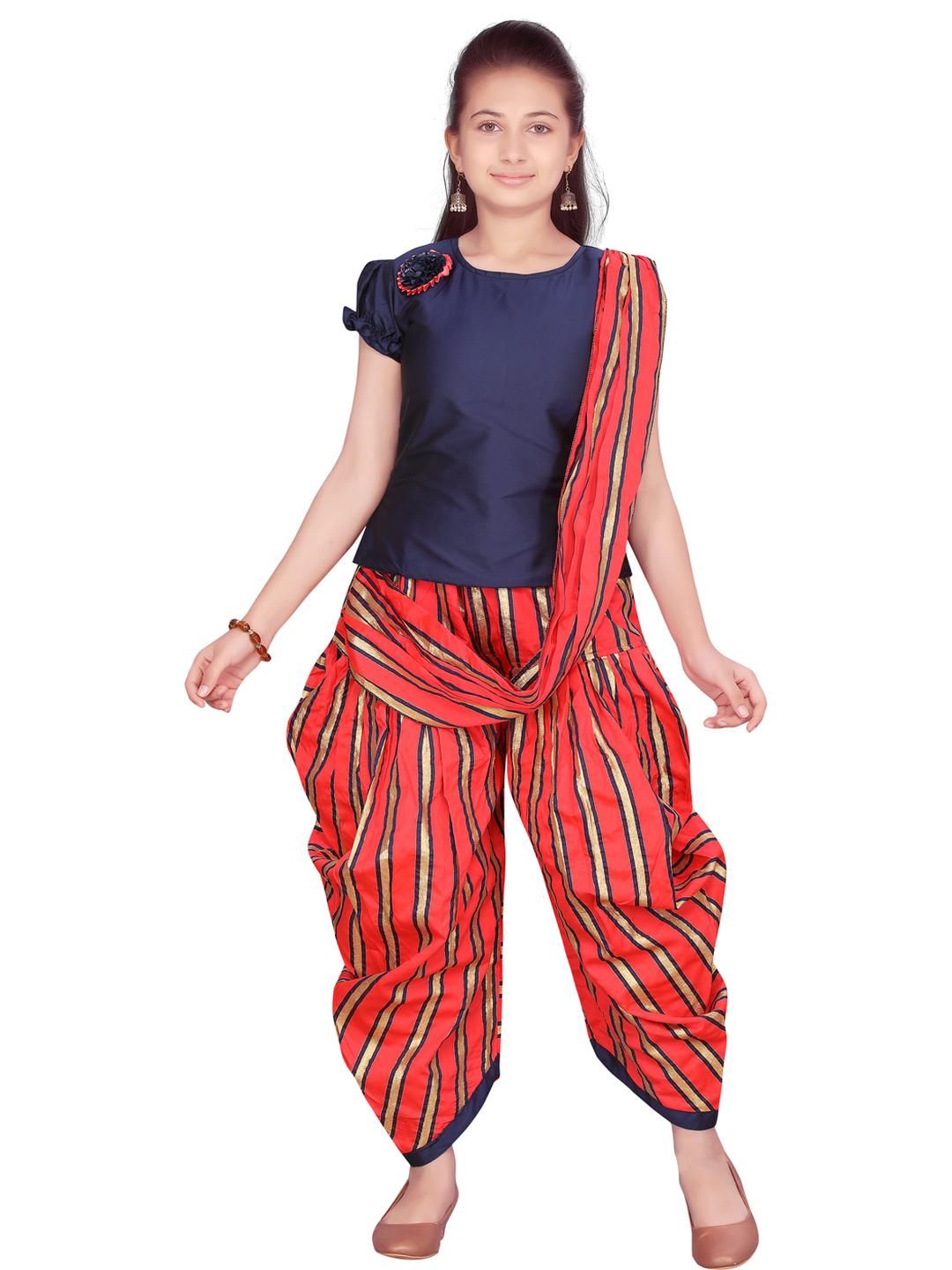 Sangria Girls Navy Blue Pure Silk Kurta Sets-picture-43
