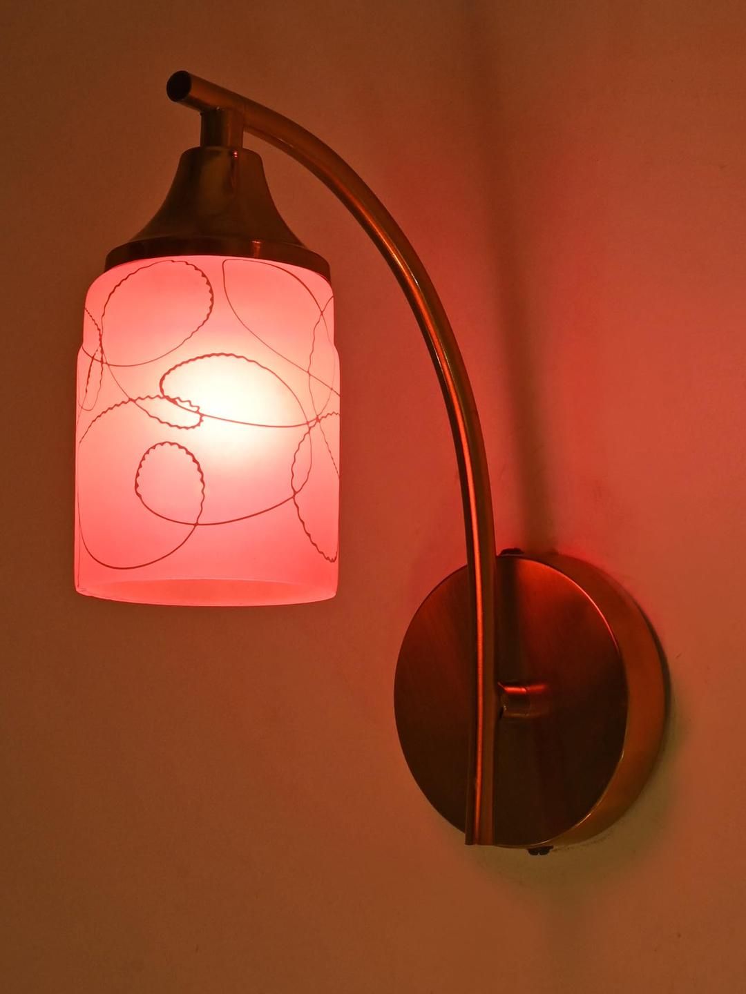 SOMIL Pink & White Printed Glass Cylinder Shaped Wall Lamp-picture-35