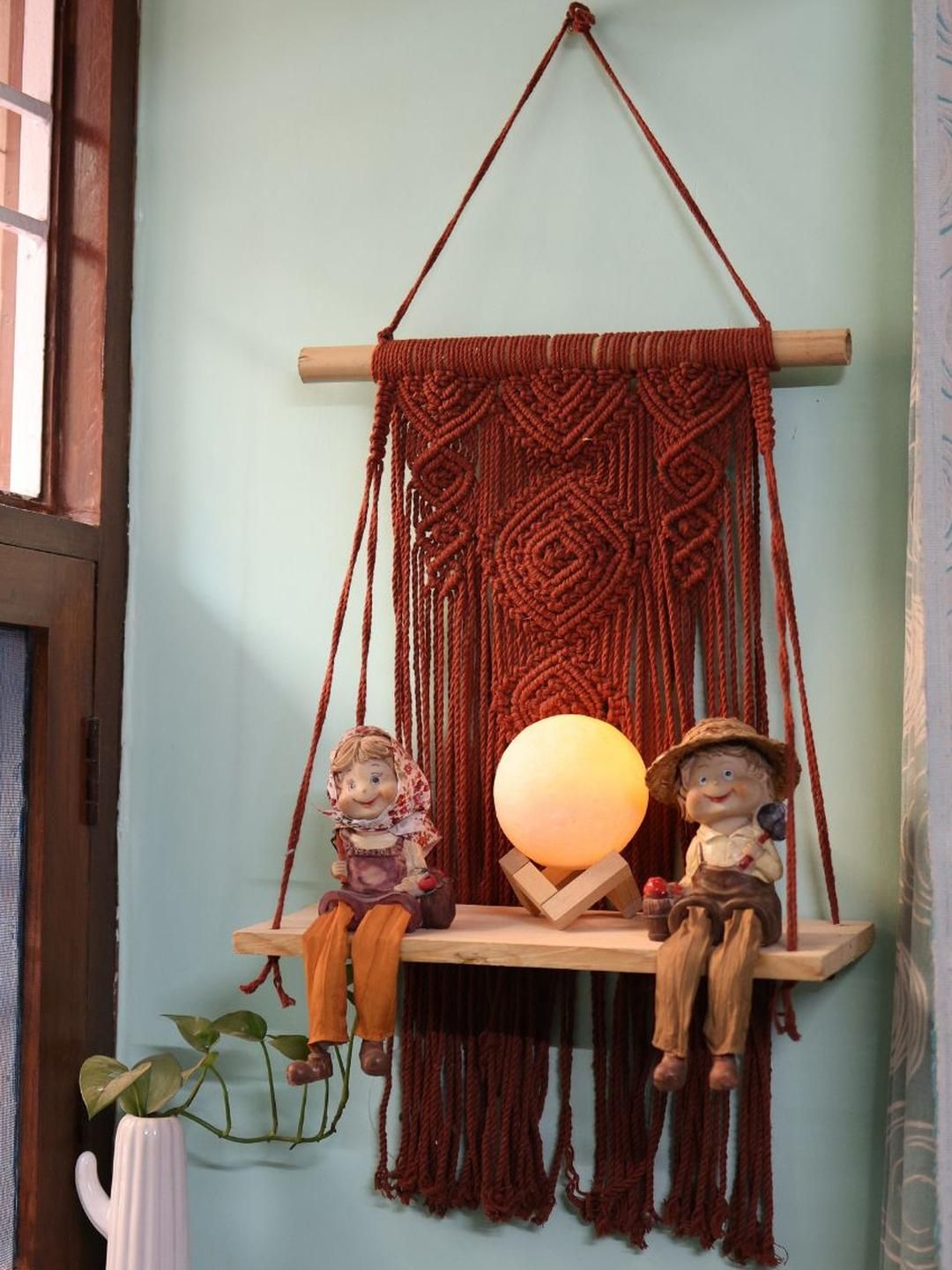Sarmaya - The Handcraftes Tales Walnut Brown Macrame Wall Hanging Shelf-image-28