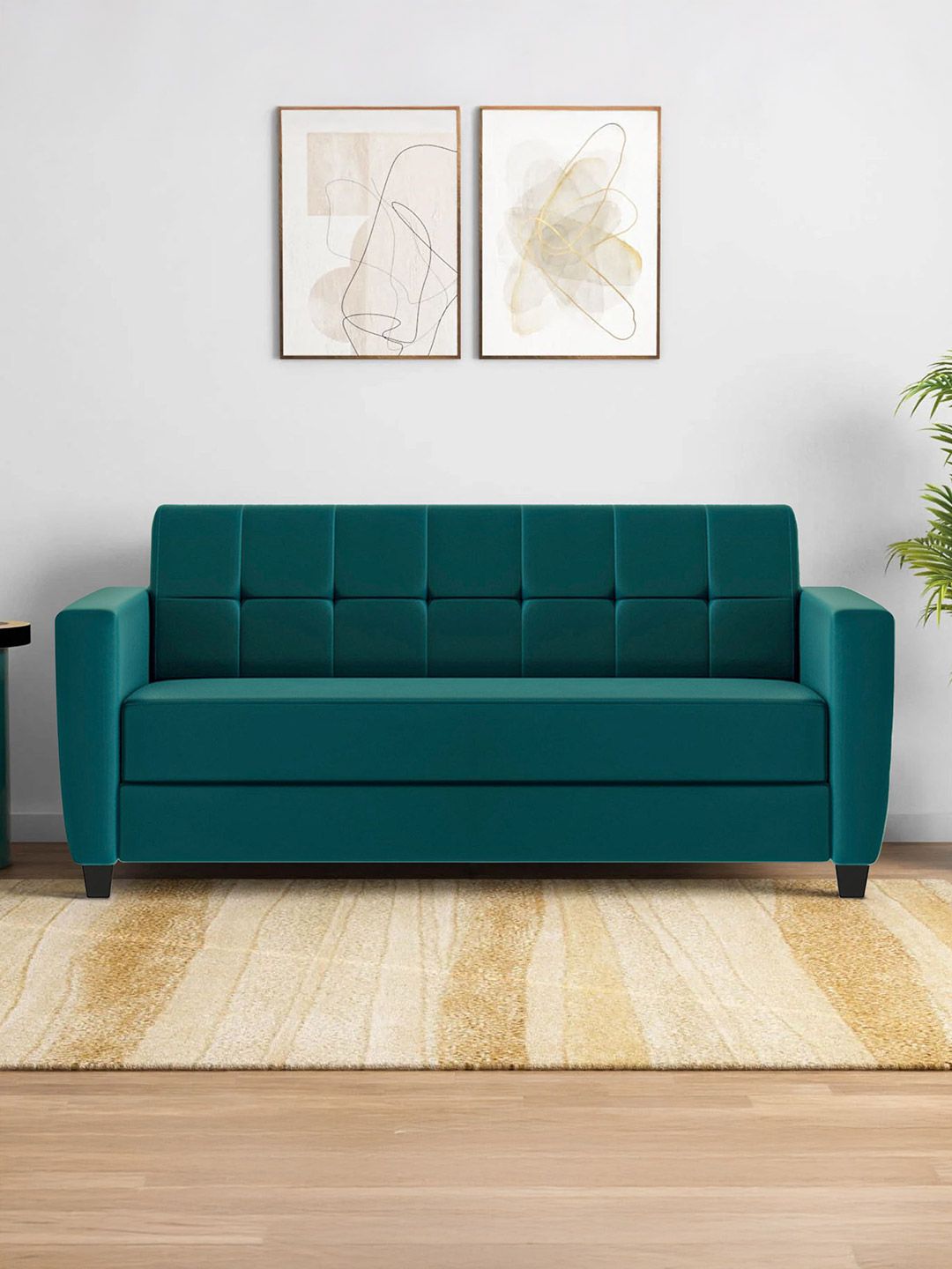 ARRA Green Remo Tufted Back Fabric 3 Seater Sofa