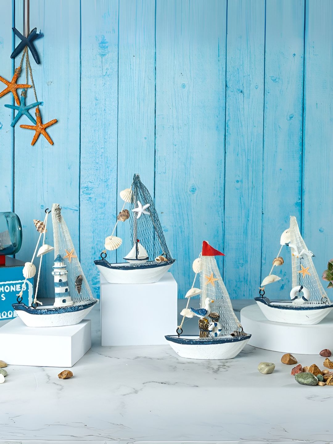 eazy wagon Blue & White Wooden Sailboat Showpiece-picture-24