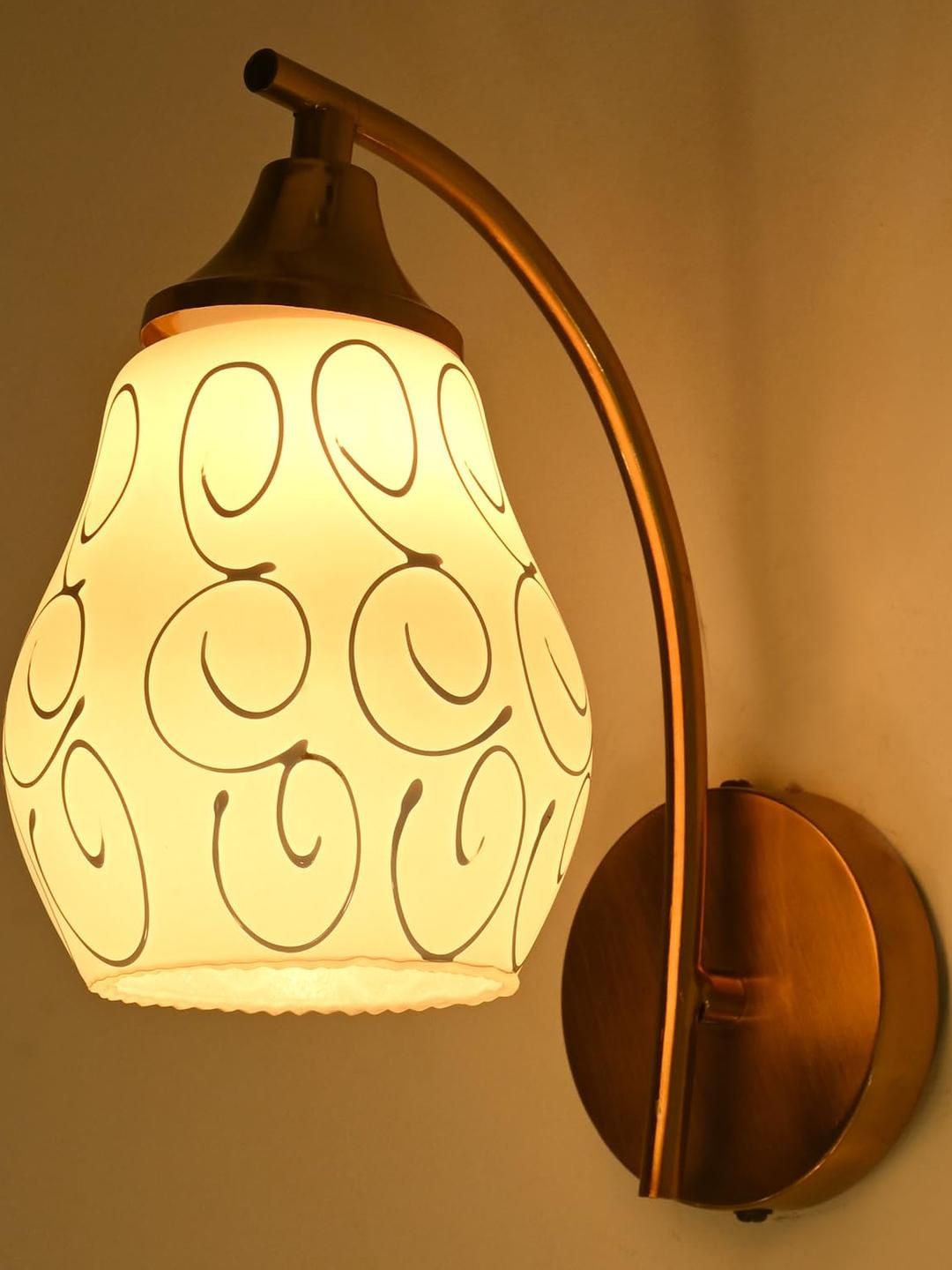 SOMIL White & Gold-Toned Printed Glass Cylinder Shaped Wall Lamp-picture-27