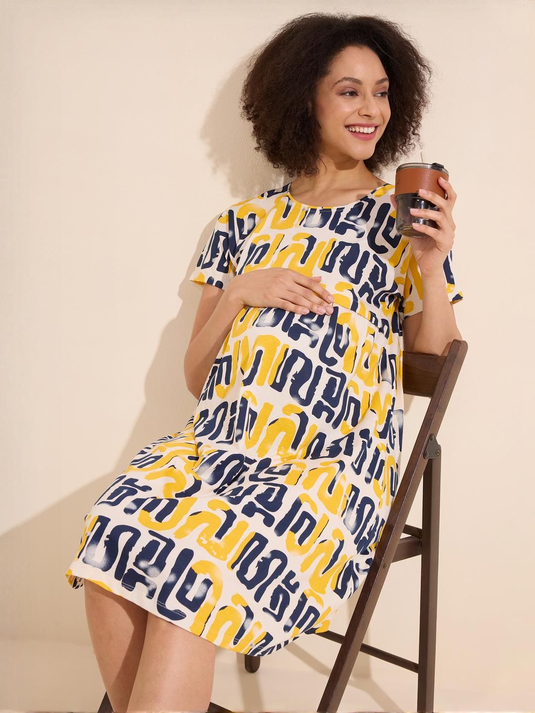 Lotik Women Cotton Maternity Short Nightdress