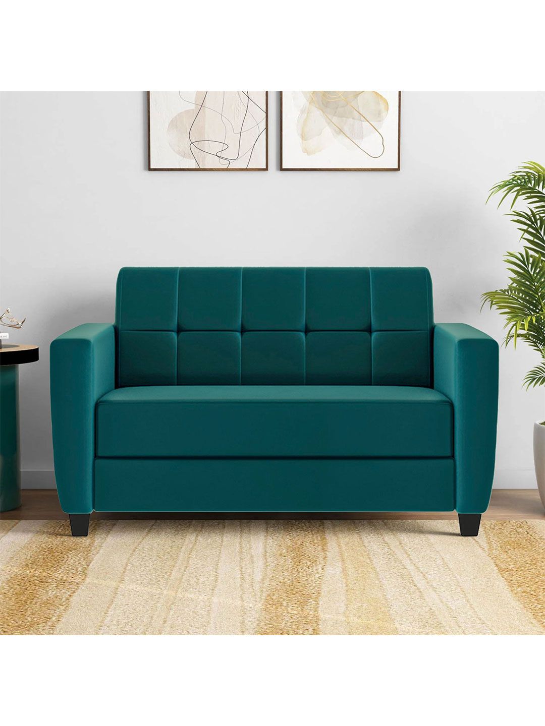 ARRA Green Remo Tufted Back Fabric 2 Seater Sofa