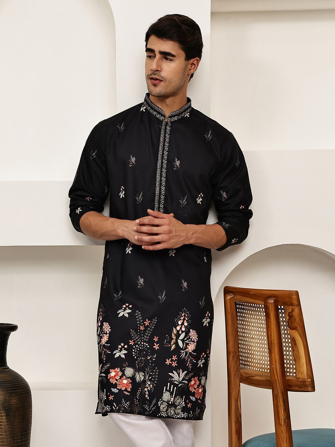 Anouk Men Floral Printed Mandarin Collar Straight Kurta-picture-25