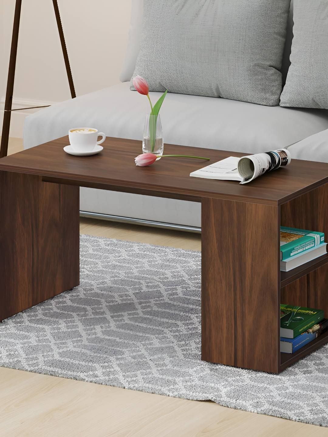 bluewud Tayvue Brown Engineered Wooden Rectangle Coffee Table