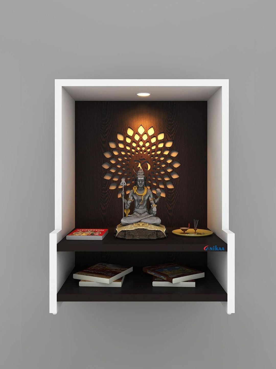 ANIKAA White Engineered Wooden LED Light Home Temple-picture-31