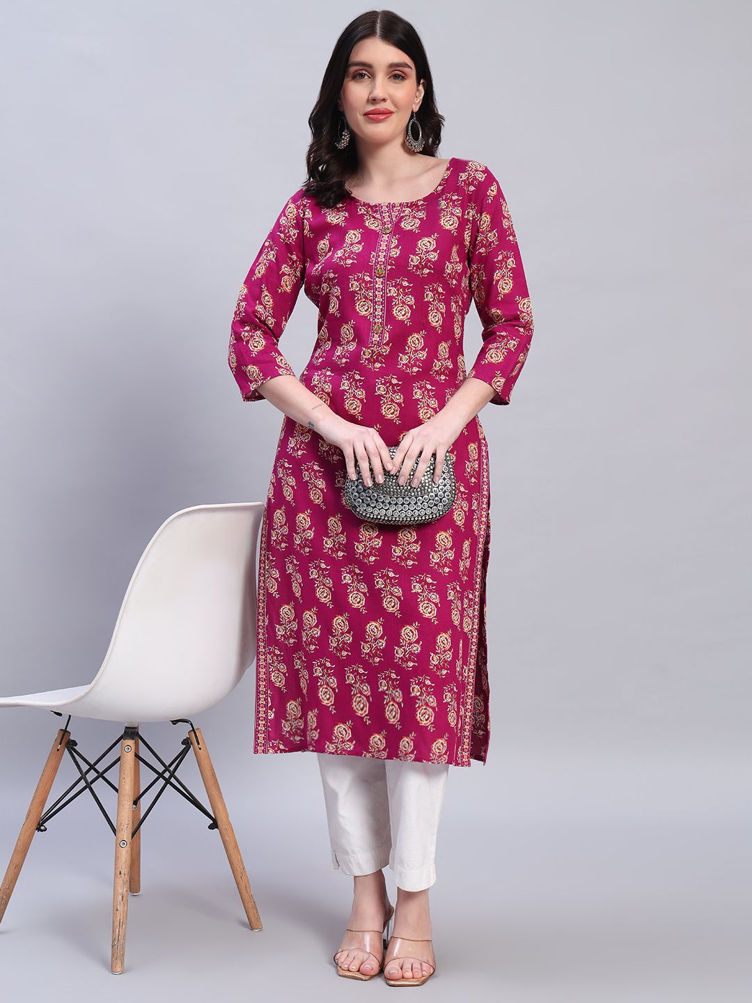 VICITRA Floral Printed Round Neck Straight Kurta-picture-16