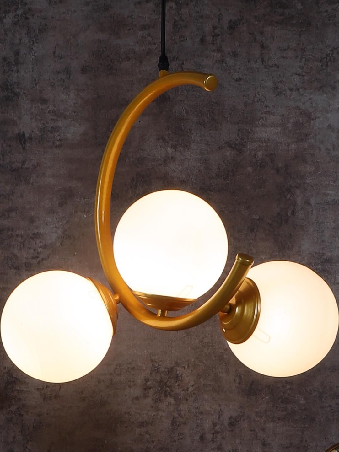 Deco Home Gold-Toned Glass Ceiling Lamp-image-9