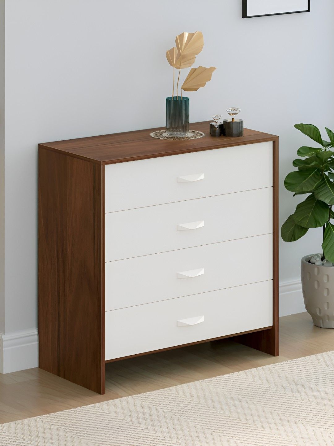 Bluewud Brown & White Colove Multipurpose Cabinet Chest Of Drawer