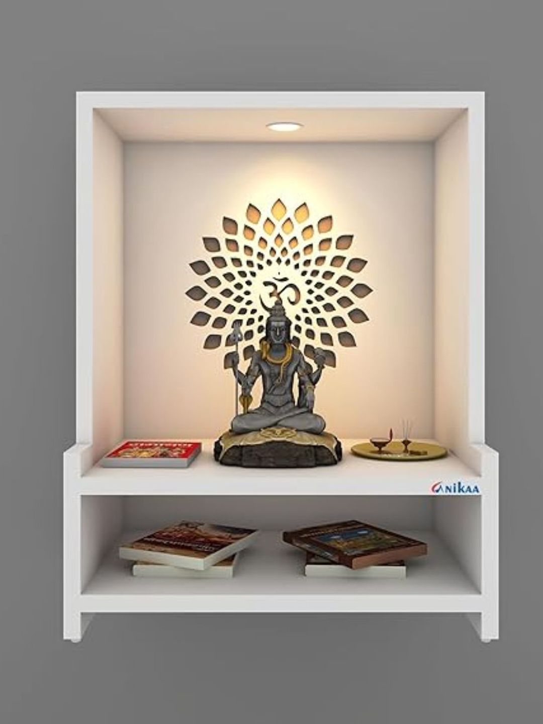 ANIKAA White Engineered Wooden LED Light Home Temple-picture-24