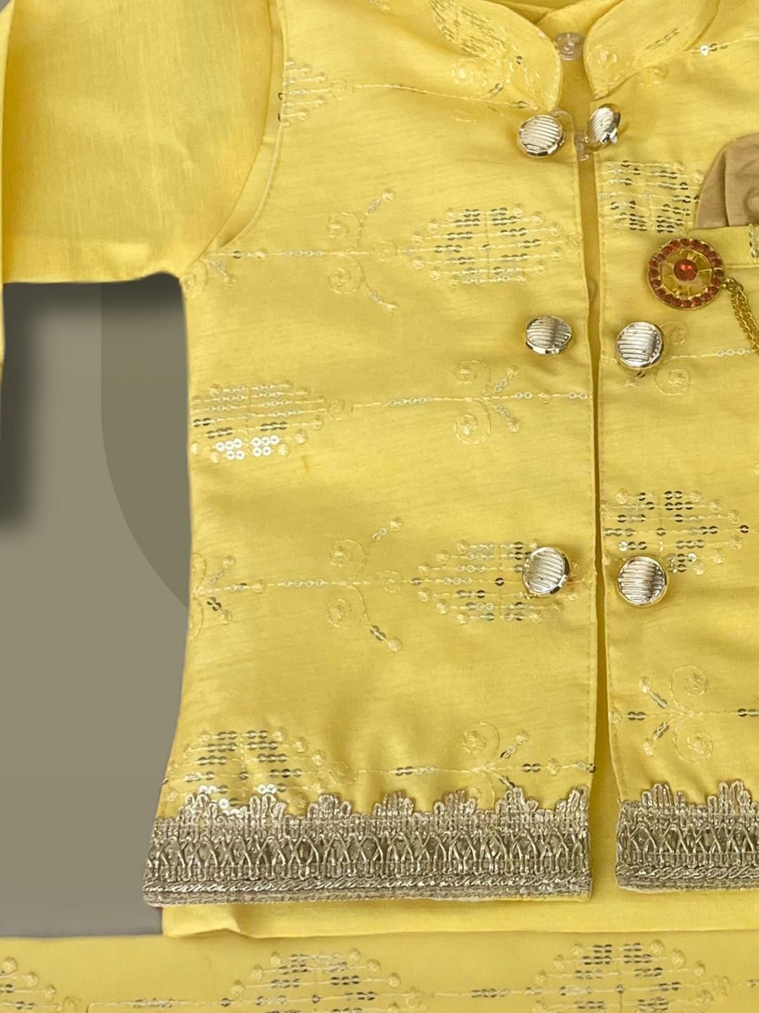 Qutie Ninja boy's Dupion Silk Yellow Sherwani-picture-10