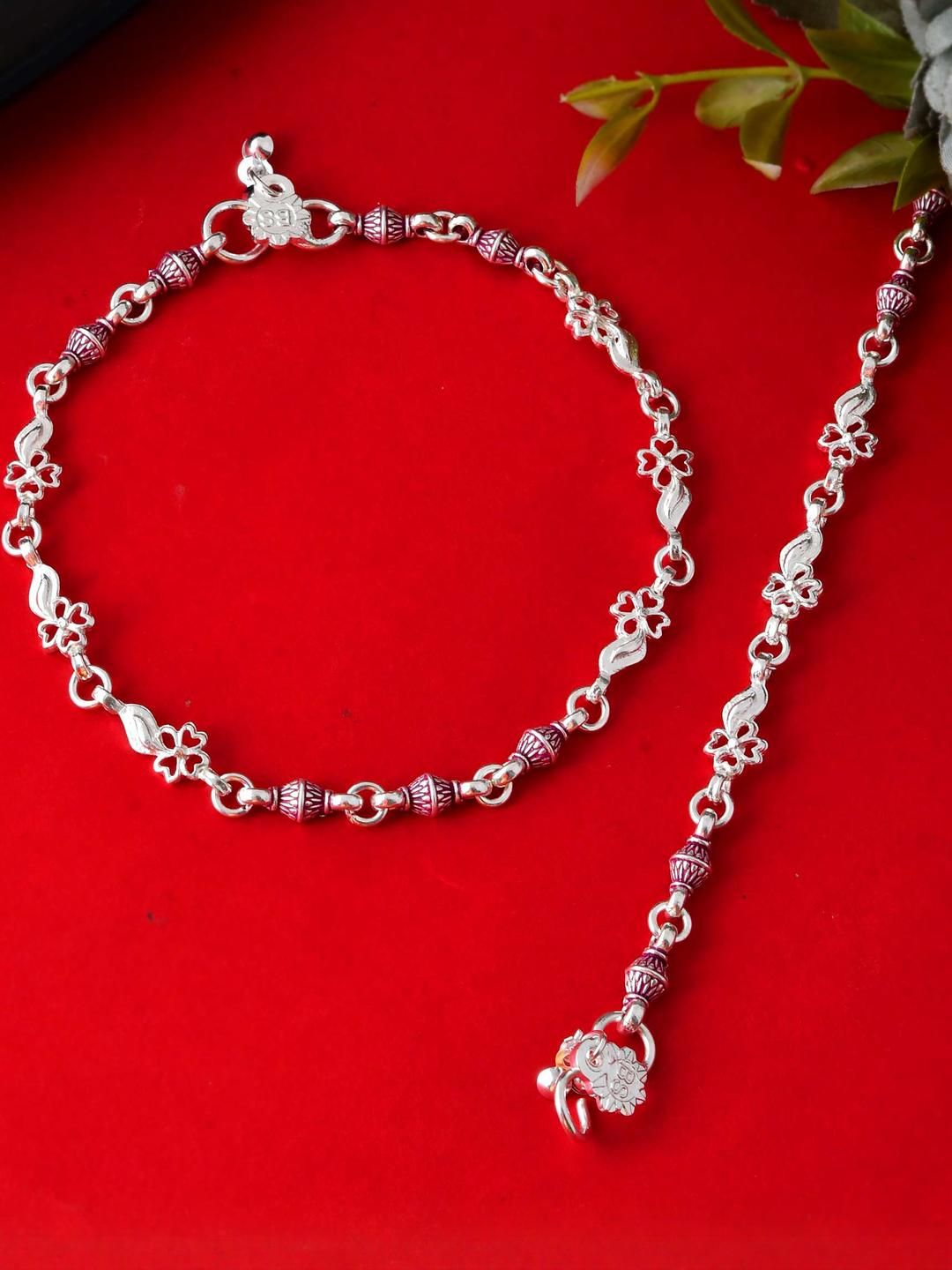 Sangria Stainless Steel Silver-Plated Anklet-picture-21