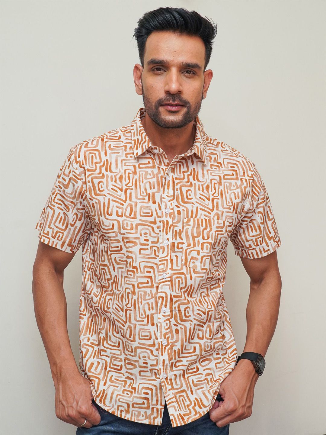 Mast & Harbour Men Abstract Printed Spread Collar Cotton Casual Shirt-picture-28