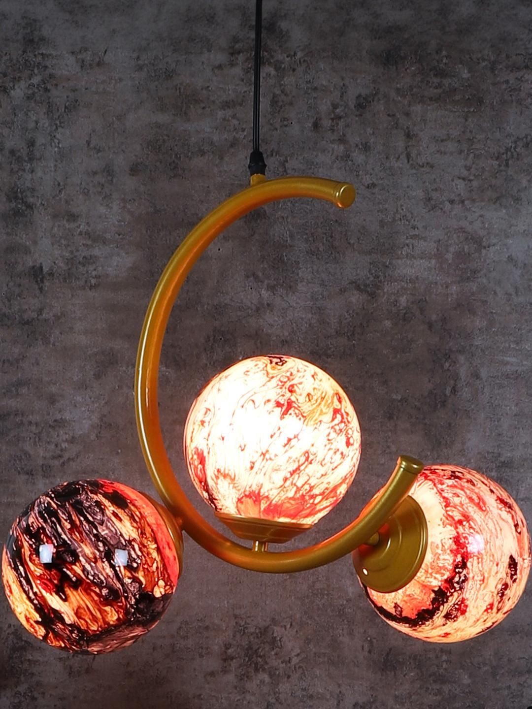 Deco Home Gold-Toned Glass Ceiling Lamp-image-10