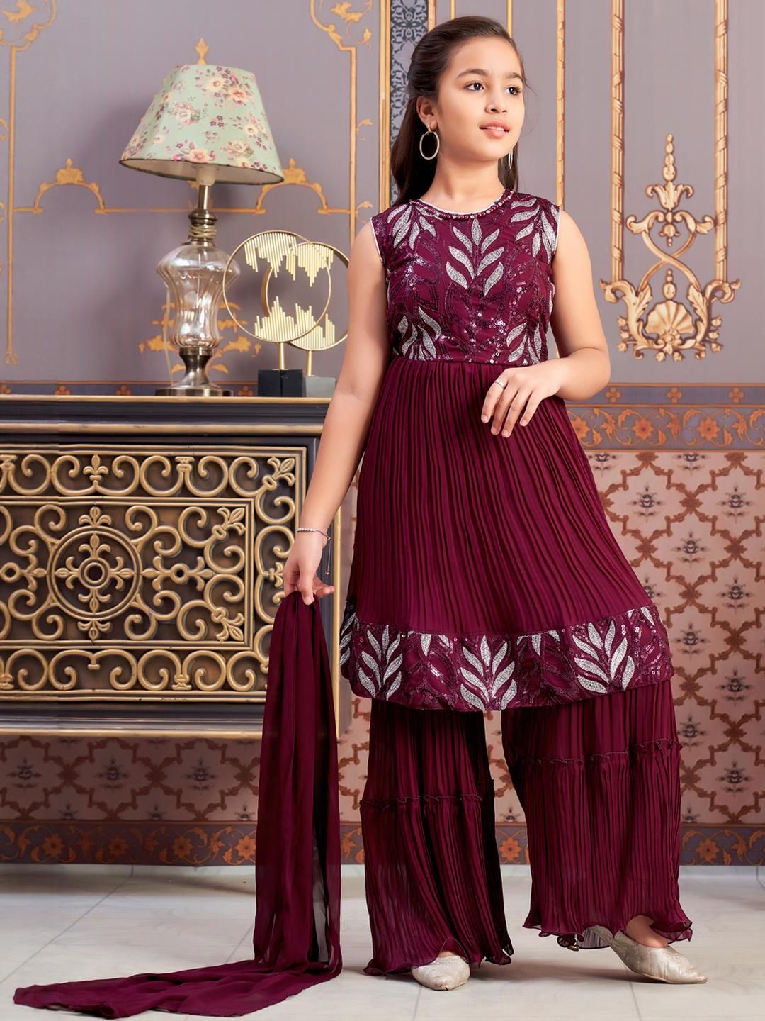 Muhuratam Girls Purple Georgette Kurta Sets-picture-42