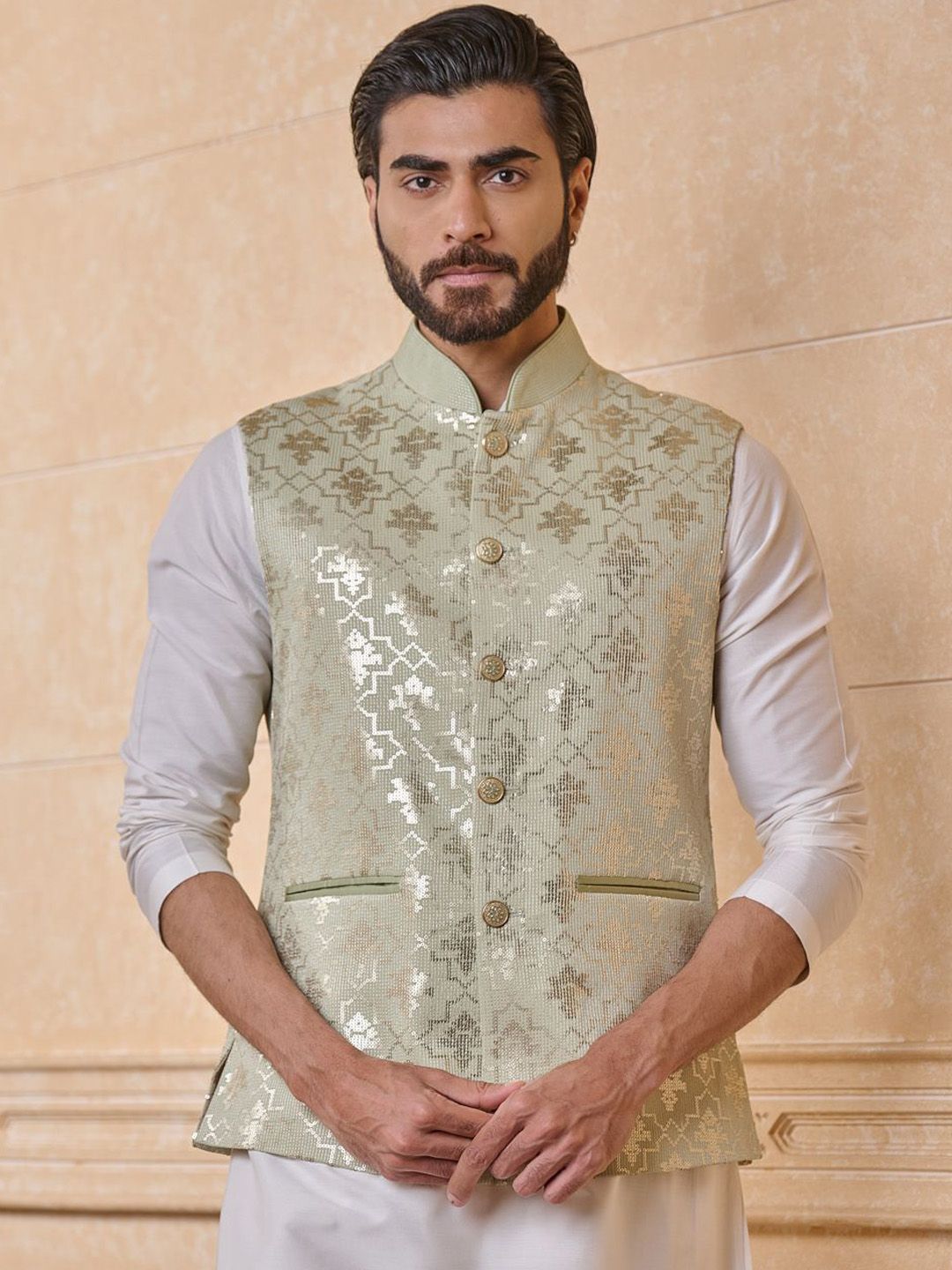 Tasva Embroidered Single Bundi Nehru Jacket-image-39